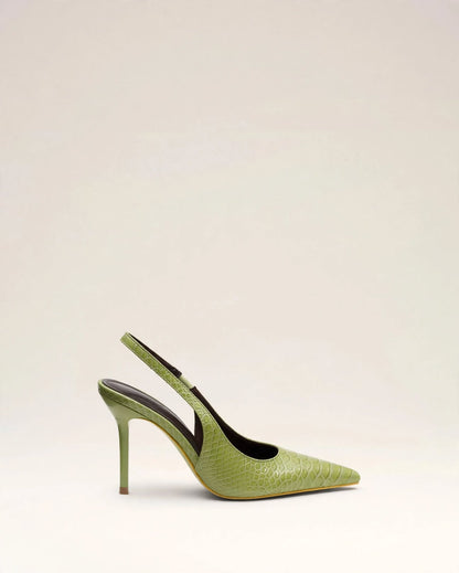 OLYMPE | The Croc-Embossed Slingback Heels