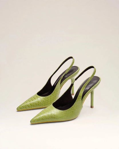 OLYMPE | The Croc-Embossed Slingback Heels