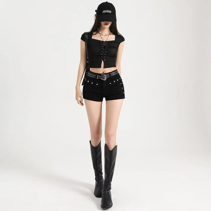 Y2k Low Waist Rivet Shorts