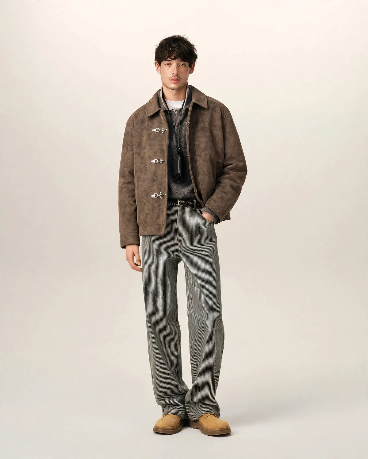 AMADEO | The Suede-Effect Clasp Jacket