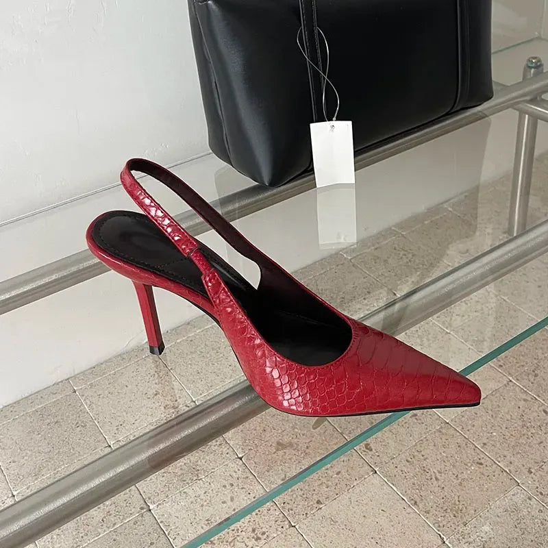 OLYMPE | The Croc-Embossed Slingback Heels