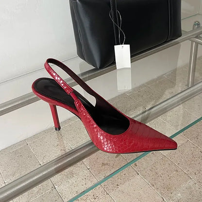 OLYMPE | The Croc-Embossed Slingback Heels