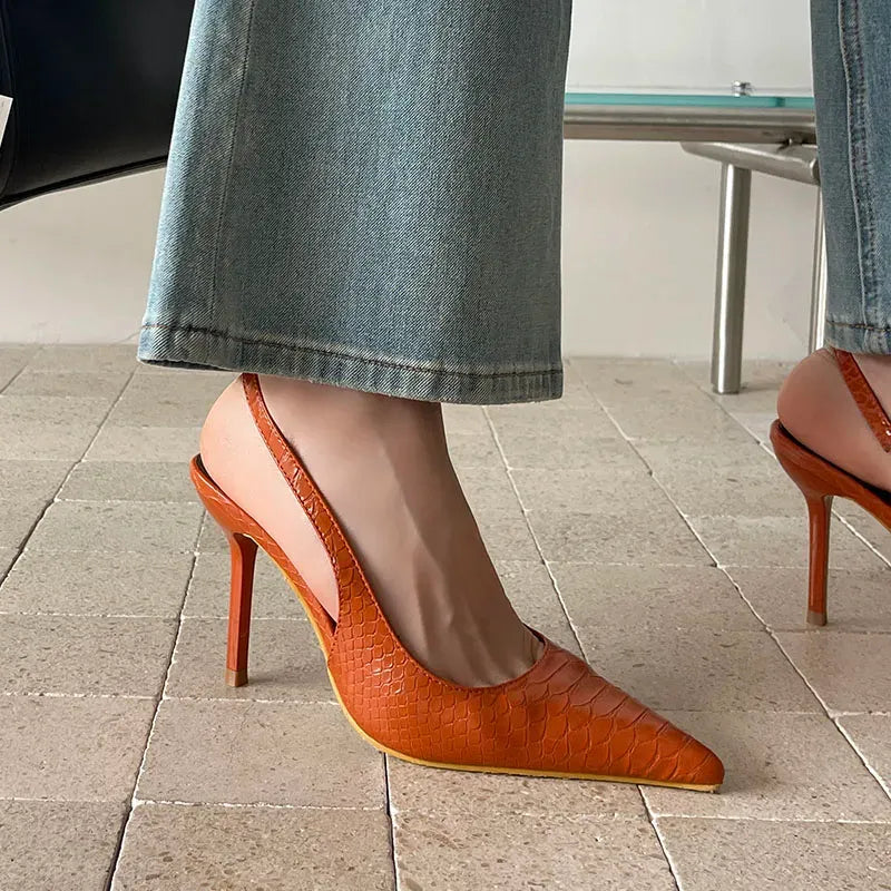 OLYMPE | The Croc-Embossed Slingback Heels