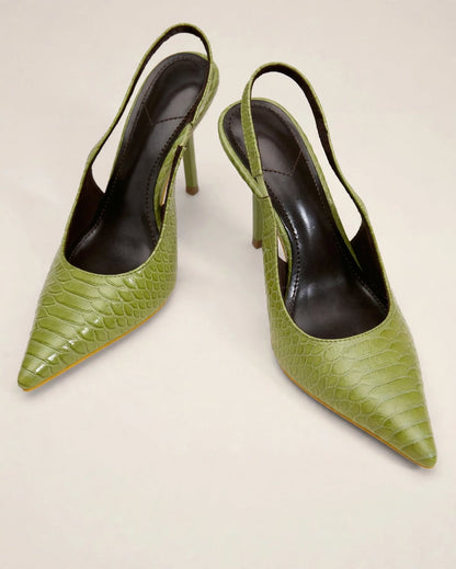 OLYMPE | The Croc-Embossed Slingback Heels